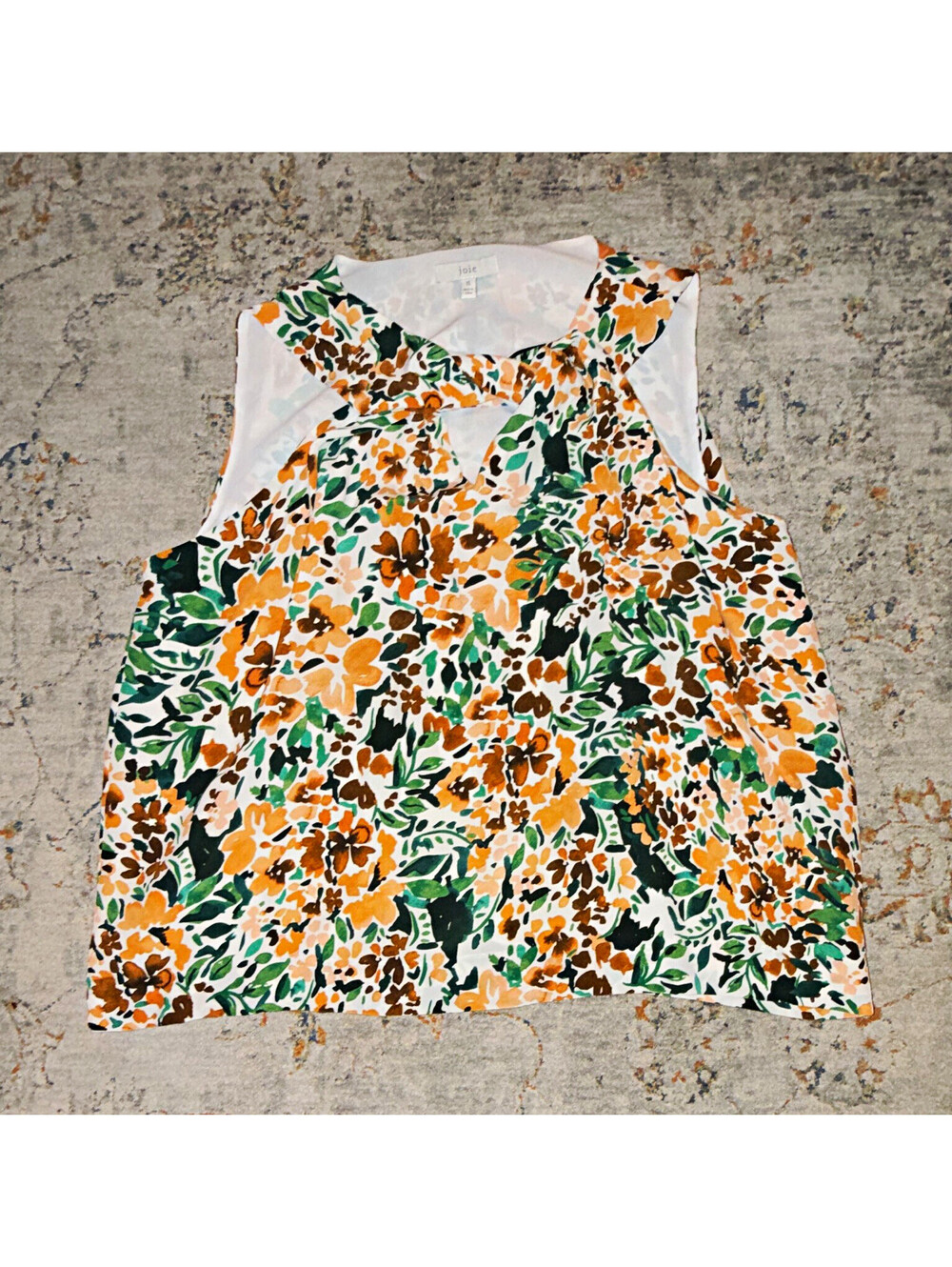 Joie Women’s Floral Chiffon V-Neck Keyhole Lined Tank Blouse Top XL A386